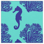 Navy Turquoise Seahorse Coastal Pattern Fabric