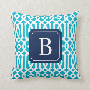 Navy & Turquoise Trellis Throw Pillow