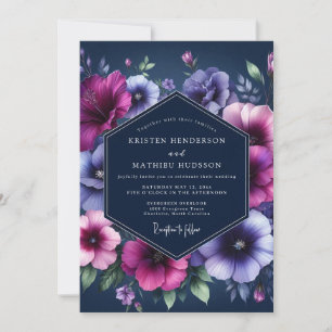 Navy Twilight Bloom Wedding Invitation