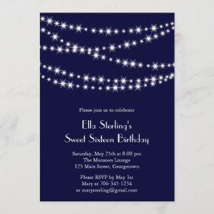 Navy Twinkle Lights Birthday Invitation