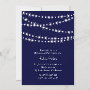 Navy Twinkle Lights Retirement Party Invitation