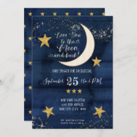 Navy Twinkle Little Star Moon Love Boy Baby Shower Invitation
