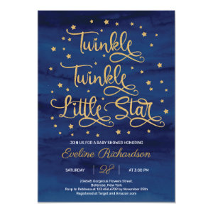 Navy Twinkle Twinkle Little Star Baby Shower Invitation