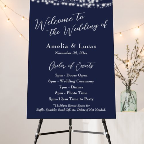 Navy Typography Wedding Itinerary Order of Events Foam Board
