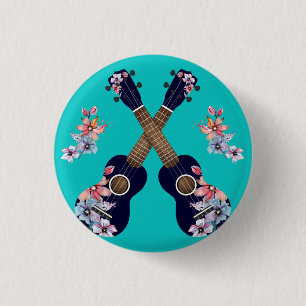 Navy Ukuleles with Floral Watercolour Elements Pap Button