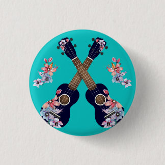 Navy Ukuleles with Floral Watercolour Elements Pap Button
