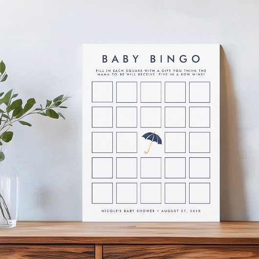 Navy Umbrella | Baby Shower Bingo Game Card