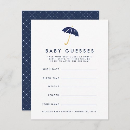 Navy Umbrella Baby Shower Guessing Game Invitation