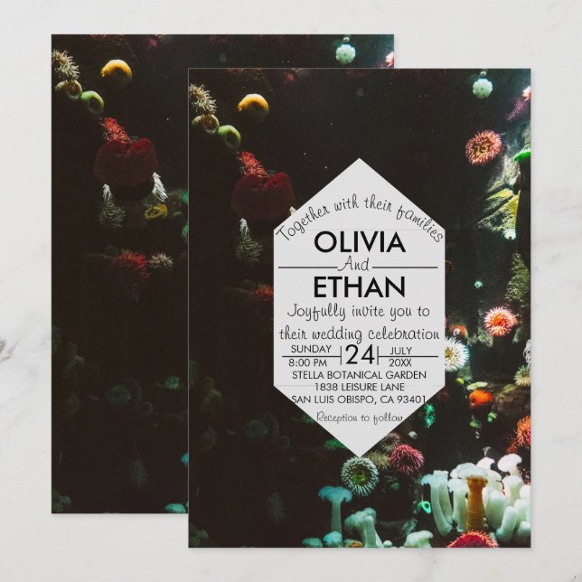 Navy Under The Sea Coral Reefs Summer Wedding Invitation (Front/Back)