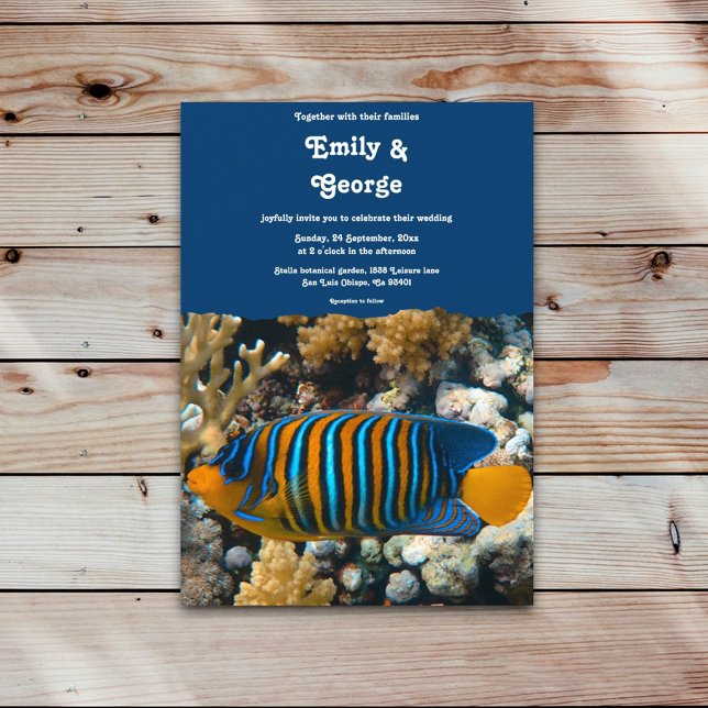 Navy Under The Sea Fish Reef Coastal Beach Wedding Invitation (Creator Uploaded)