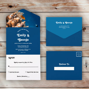 Navy Under The Sea Fish Reefs Summer Beach Wedding All In One Invitation