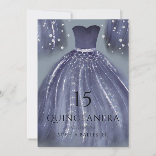 Navy Under The Sea Mermaid Dress Quinceanera Invitation