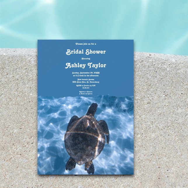 Navy Underwater Aquatic Turtle Beach Bridal Shower Invitation (Creator Uploaded)