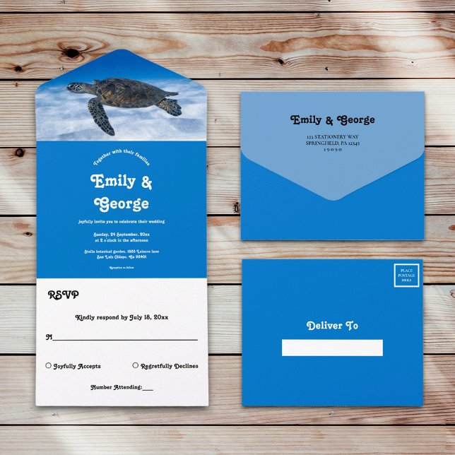 Navy Underwater Aquatic Turtle Coastal Wedding All In One Invitation (Creator Uploaded)