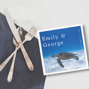 Navy Underwater Aquatic Turtle Coastal wedding Napkins