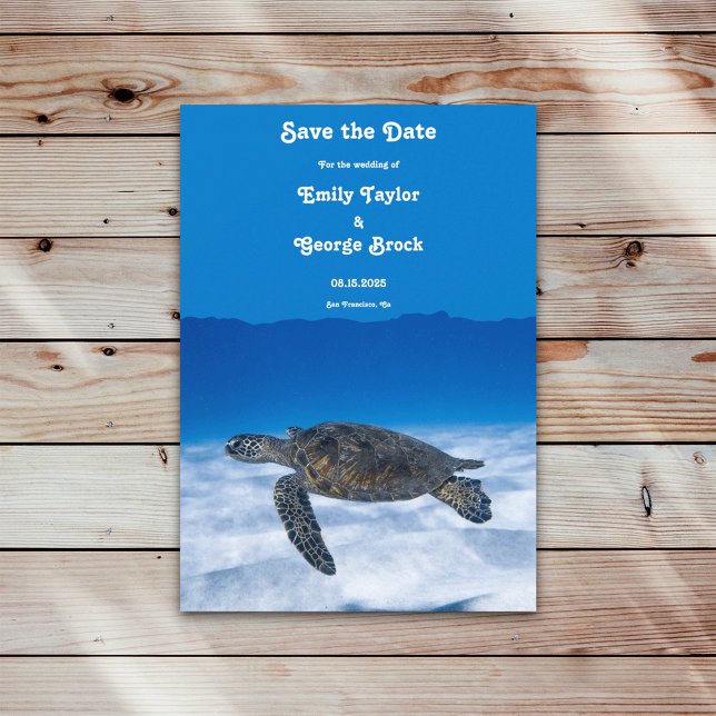 Navy Underwater Aquatic Turtle Coastal Wedding Save The Date (Creator Uploaded)