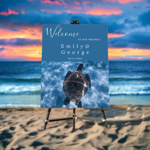 Navy Underwater Aquatic Turtle Wedding Welcome Foam Board
