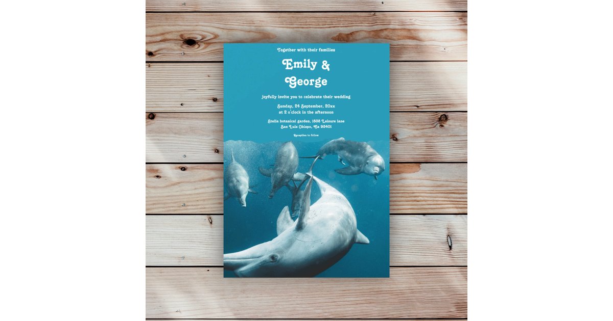 Navy Underwater Playful Dolphins Sea Beach Wedding Invitation Zazzle