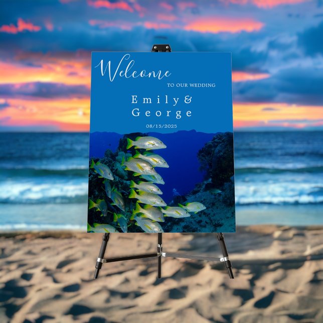 Navy Underwater Sea Fish Coastal Wedding Welcome Foam Board (Creator Uploaded)