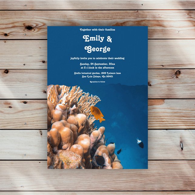 Navy Underwater Sea Fish Reefs Coastal Wedding Invitation (Creator Uploaded)