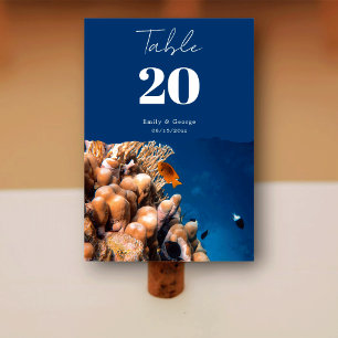 Navy Underwater Sea Fish Reefs Coastal Wedding Table Number
