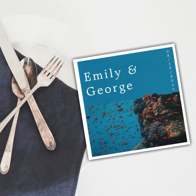 Navy Underwater Sea Fish Reefs Ocean Beach Wedding Napkins (Creator Uploaded)