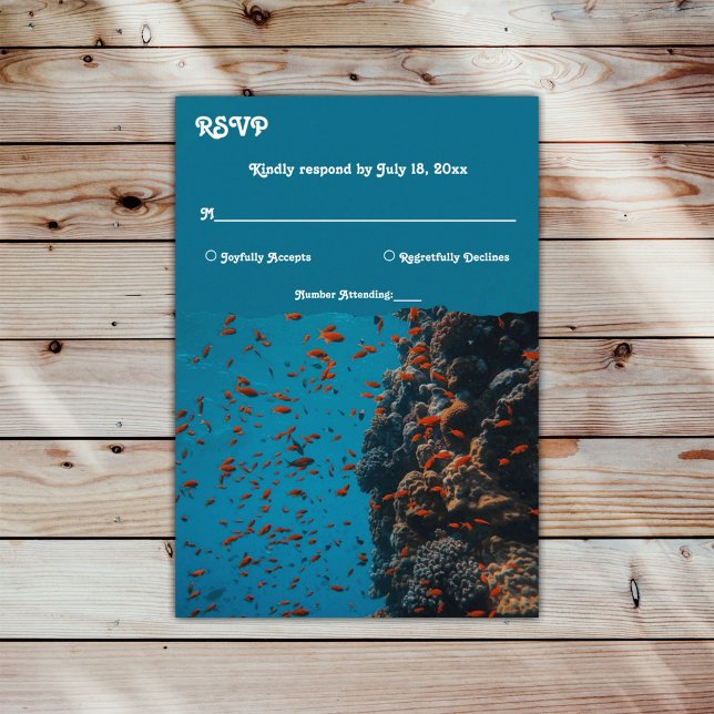 Navy Underwater Sea Fish Reefs Ocean Beach Wedding RSVP Card (Creator Uploaded)