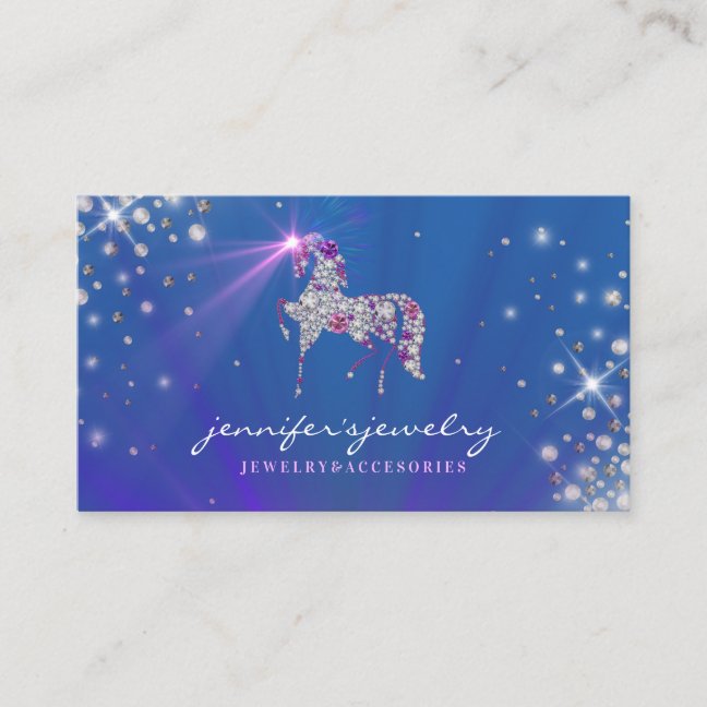 Navy Unicorn horse sparkle purple jeweller diamond Business Card