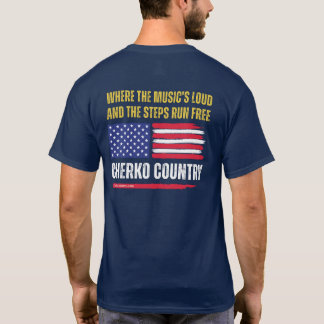 (Navy) US Flag / Music's Loud & Steps Run Free T-Shirt