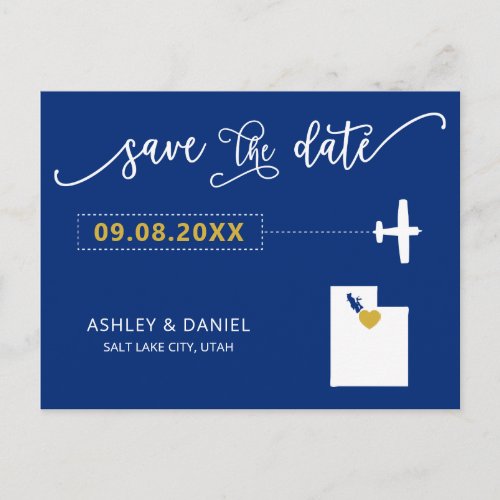 Navy Utah Wedding Save the Date Map Postcard