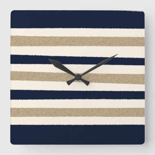 Navy v Beige Paper Stripes Square Wall Clock