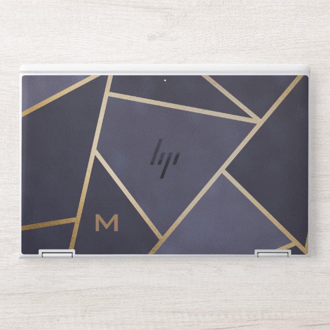 navy velvet faux gold foil monogram HP laptop skin (Front)
