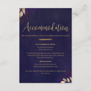 Navy Velvet Luxe Wedding Accommodation & Details Enclosure Card