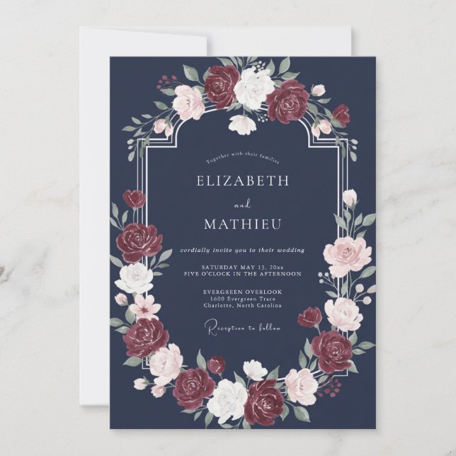 Navy Velvet Winter Wedding Invitation (Front)