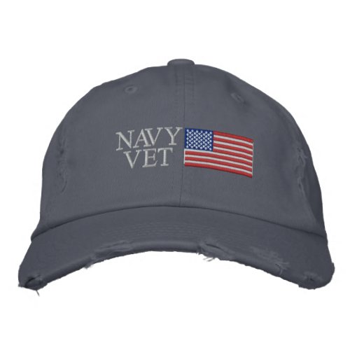 Navy Vet with American Flag Military Embroidered Baseball Cap