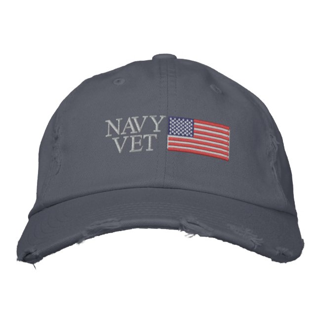 Navy Vet with American Flag Military Embroidered Baseball Cap (Front)