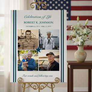 Navy Veteran 4 Photo Celebration of Life Welcome Foam Board