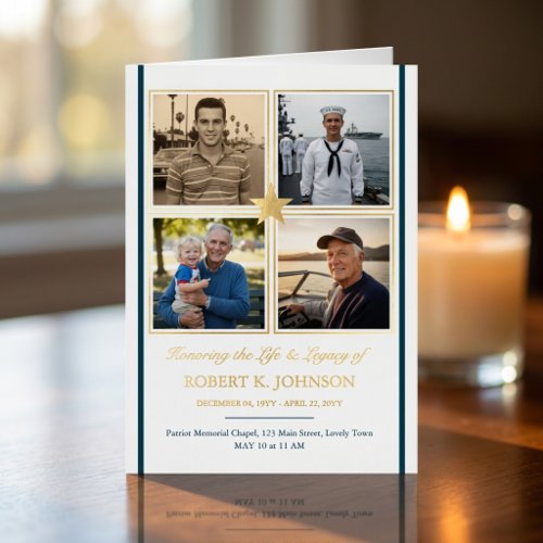 Navy Veteran 5 Photo Gold Foil Funeral Program