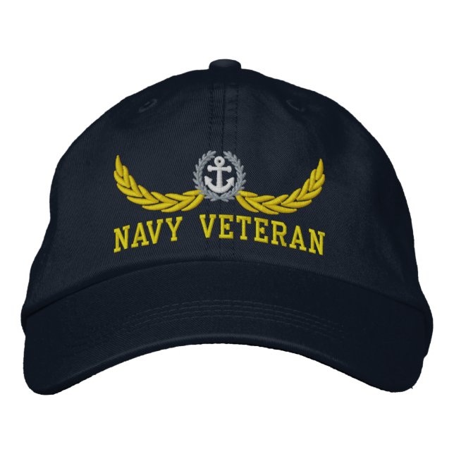 Navy Veteran and nautical motif Embroidered Baseball Hat (Front)
