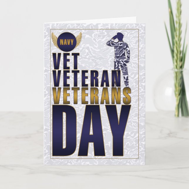 Navy Veterans Day Blue and Red Holiday Card (Front)