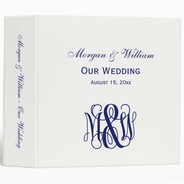 Navy Vine Script Monogram B&G DIY BG 3 Ring Binder (Front/Spine)