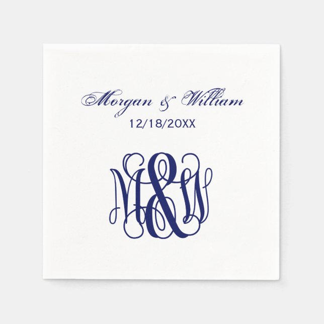 Navy Vine Script Monogram B&G DIY BG Napkins (Front)