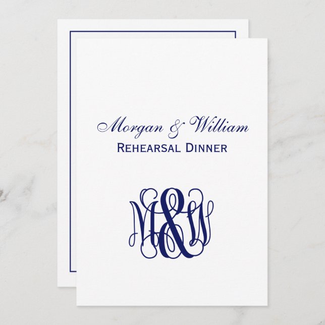Navy Vine Script Monogram B&G DIY BG Rehearsal Invitation (Front/Back)