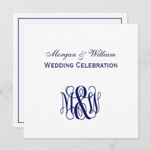Navy Vine Script Monogram B&G DIY BG Wedding Invitation