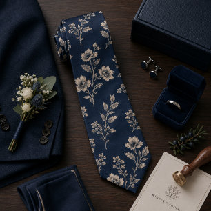 Navy Vintage Botanical Neck Tie