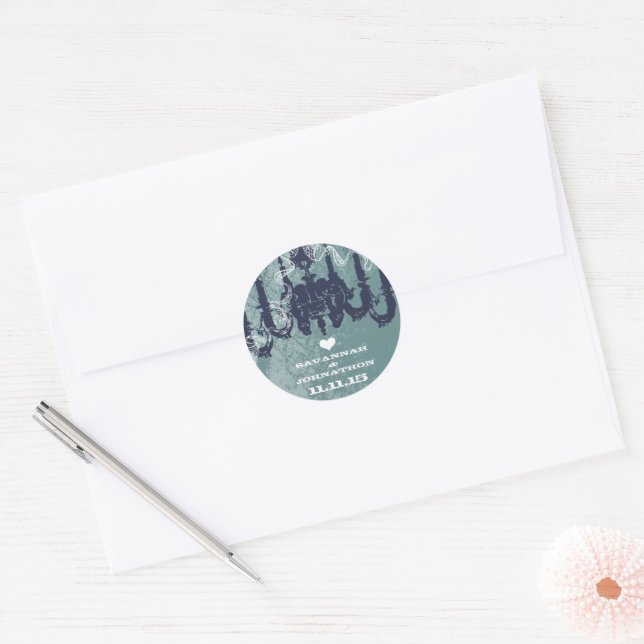 Navy Vintage Chandelier Classic Round Sticker (Envelope)