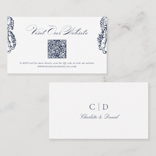 Navy Vintage Classic Script QR code Website Card