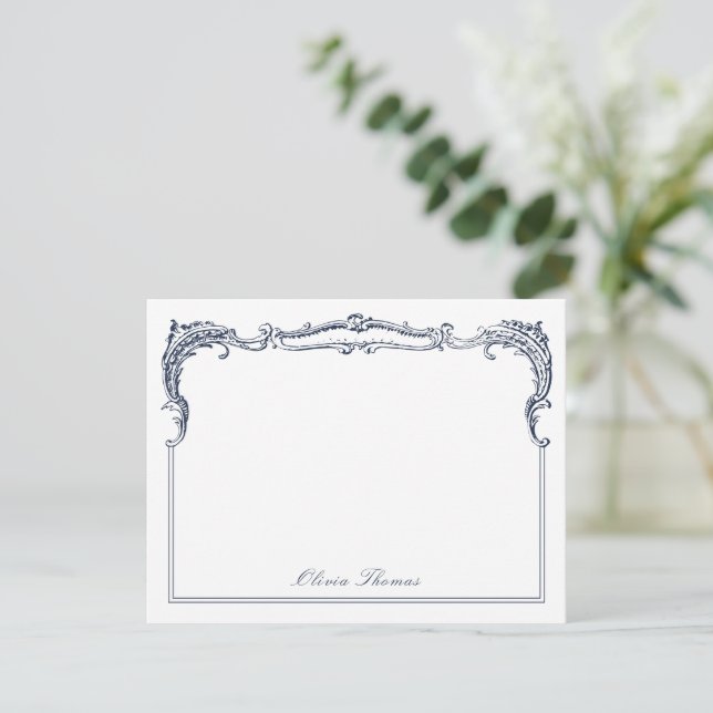 Navy Vintage Classy Script Personalized Stationery Note Card (Standing Front)