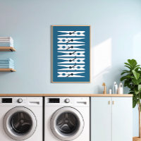 Navy Vintage Clothes Pins Graphic Laundry Room