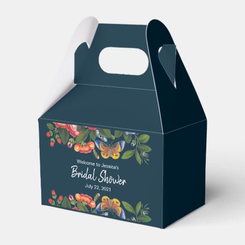 Navy Vintage Colorful Peony Butterfly Bridal  Favor Boxes